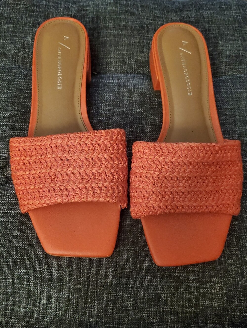 Orange Braided Strap Slide Mules